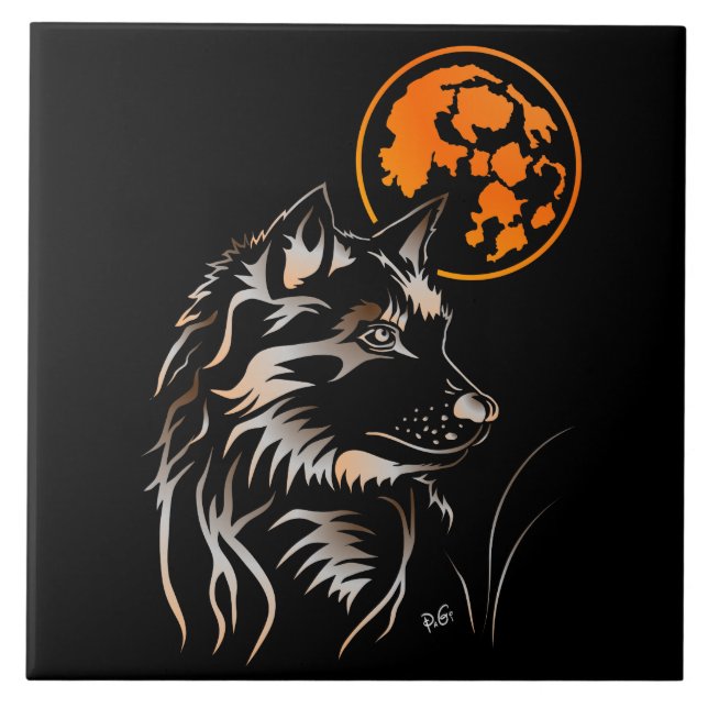 lobo joven cerámica baldosa de foto soñando (Frente)