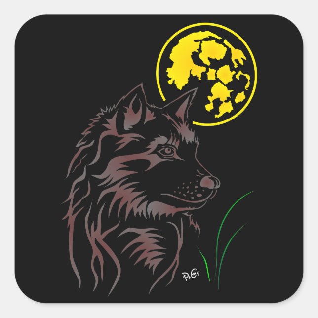 lobo joven pegatina soñando (Anverso)