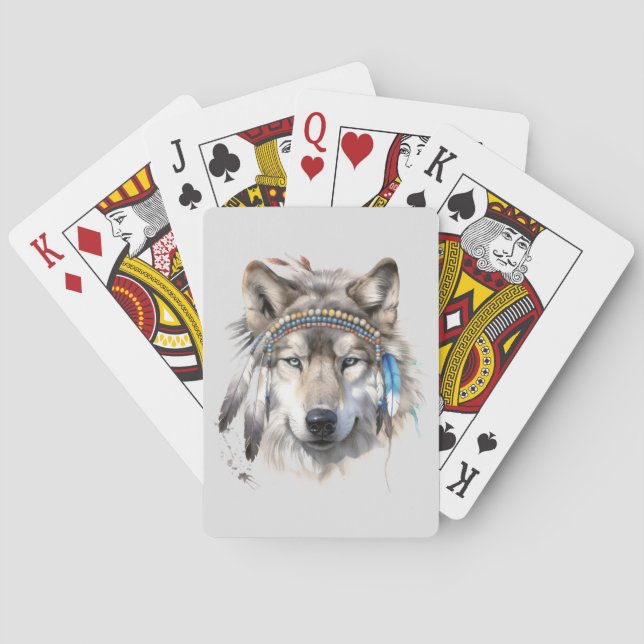 Lobo nativo en plumas jugando cartas (Reverso)