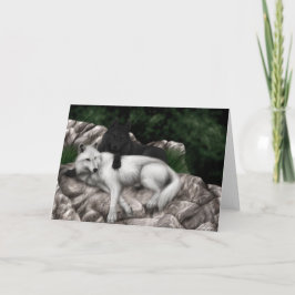 Lobo negro, tarjeta de saludo de lobo blanco