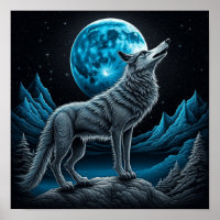Lobo parado frente a la luna llena | Arte de IA