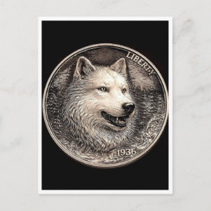 Lobo polar. Moneda de níquel vagabundo. Tarjeta po