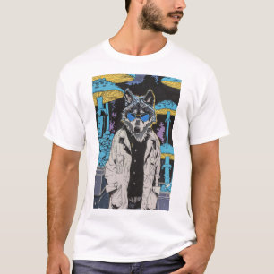 Lobo retro en camiseta de arte cómico en laborator
