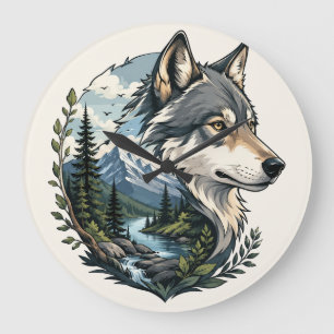 Lobo rústico Reloj de pared escénico de naturaleza