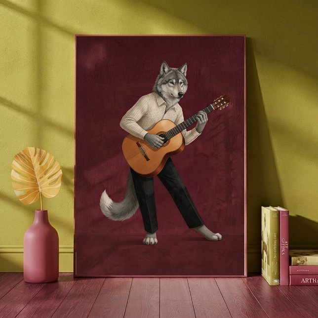 Lobo Sofisticado Tocando Guitarra Acústica Arte  (Subido por el creador)