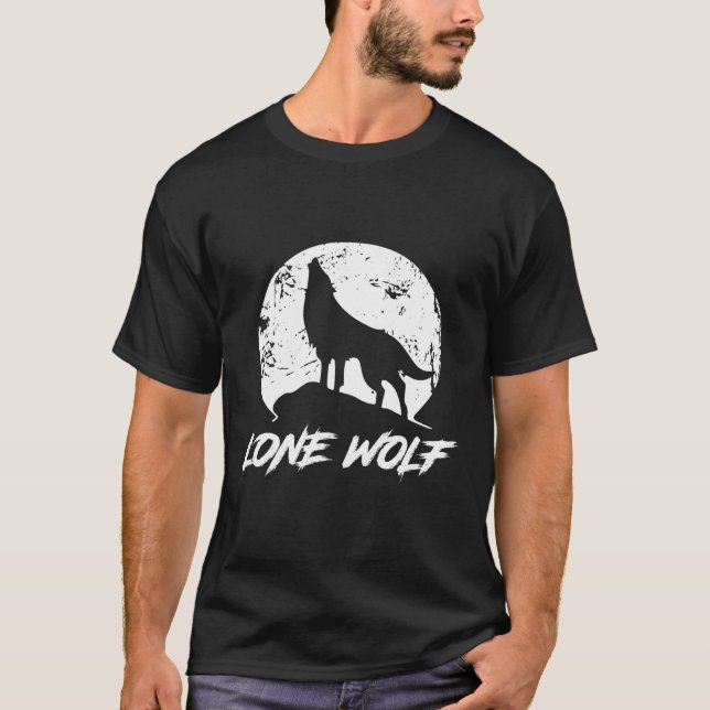 Lobo solitario en camiseta lunar para hombres y mu (Anverso)