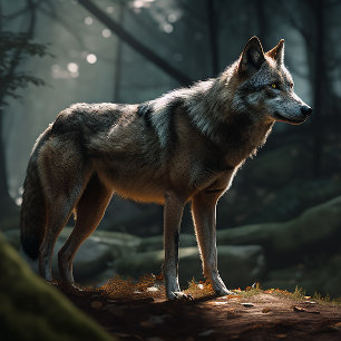 Lobo solitario en el rompecabezas del bosque oscur