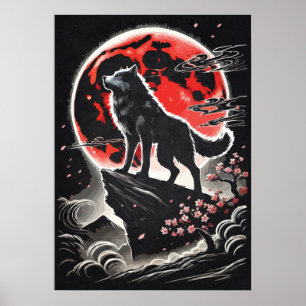 Lobo Solitario En Luna Roja - Arte de Tatuaje de A