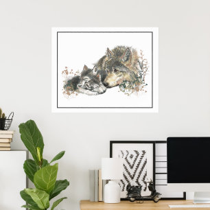 Lobo y cachorro de acuarela arte animal