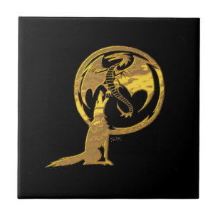 Lobo y dragón oro negro baldosa pequeña