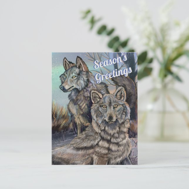 Lobos árticos: postal de saludos de temporada (Anverso de pie)