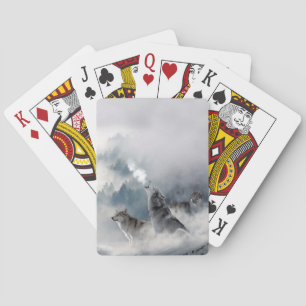 Lobos en cartas de juego de nieve en invierno