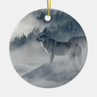 Lobos en el ornamento de cerámica del invierno