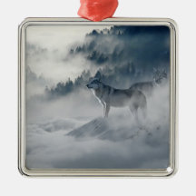 Lobos en el paisaje invernal Ornamento cerámico