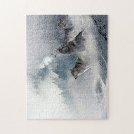 Lobos en el rompecabezas de la nieve en invierno