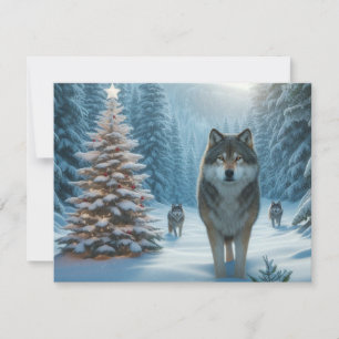 Lobos en Navidad una tarjeta plana de Winter Wonde