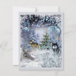 Lobos en Navidades con tarjeta plana de invierno