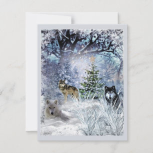 Lobos en Navidades con tarjeta plana de invierno