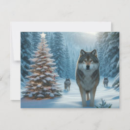 Lobos en Navidades con tarjeta plana de invierno