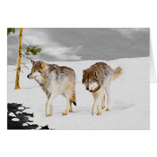 Lobos en pintura de nieve - Arte de vida salvaje o (Anverso (Horizontal))
