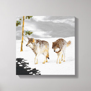 Lobos en pintura de nieve - Arte de vida salvaje o