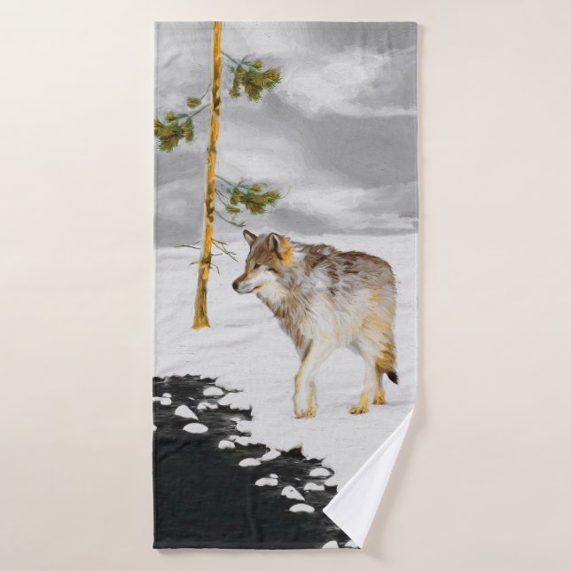 Lobos en pintura de nieve - Arte de vida salvaje o (Toalla de baño)