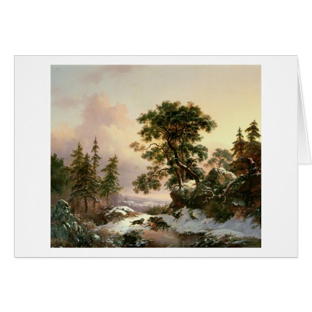 Lobos en un paisaje del invierno (aceite en el (Anverso (Horizontal))