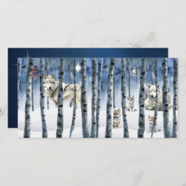 Lobos en Winter Woods con tarjeta de Navidades de
