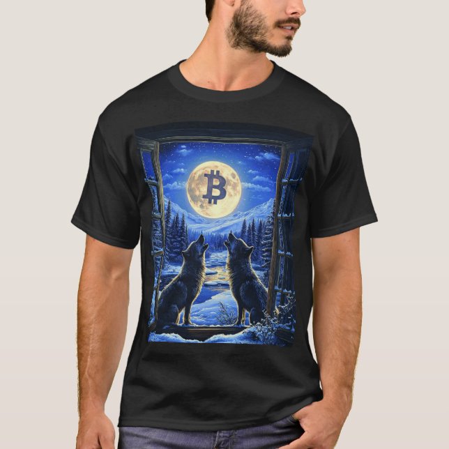 Lobos llorando en la camiseta de Bitcoin Moon (Anverso)