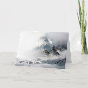 Lobos llorando en la tarjeta de saludo de invierno