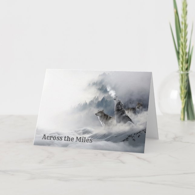 Lobos llorando en la tarjeta de saludo de invierno (Anverso)