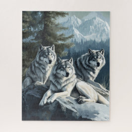Lobos relajándose en el rompecabezas del bosque