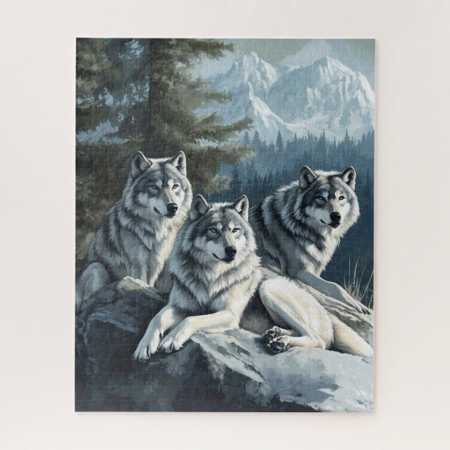 Lobos relajándose en el rompecabezas del bosque (Vertical)