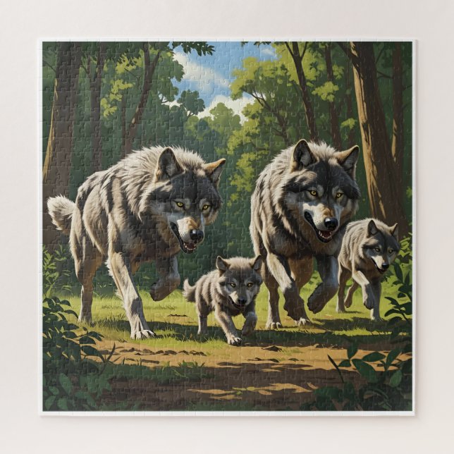 Lobos y Cachorros - Rompecabezas de Animales (Vertical)