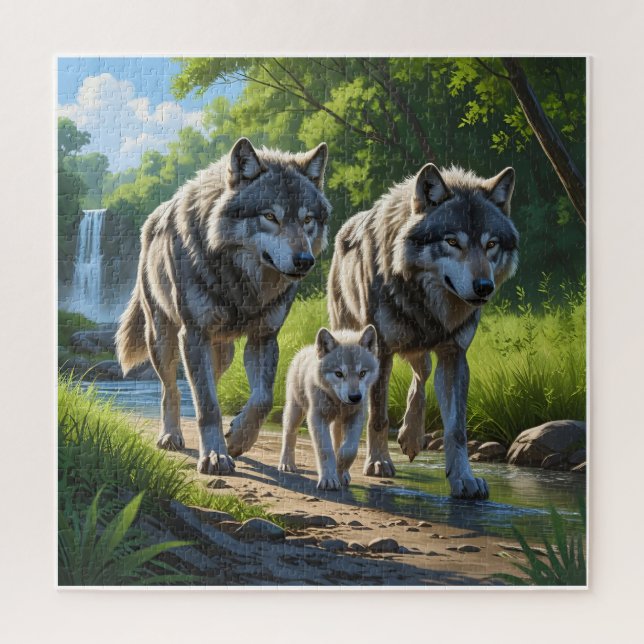 Lobos y Cachorros - Rompecabezas de Animales (Vertical)