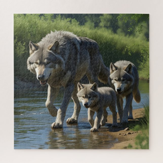 Lobos y Cachorros - Rompecabezas de Animales (Vertical)