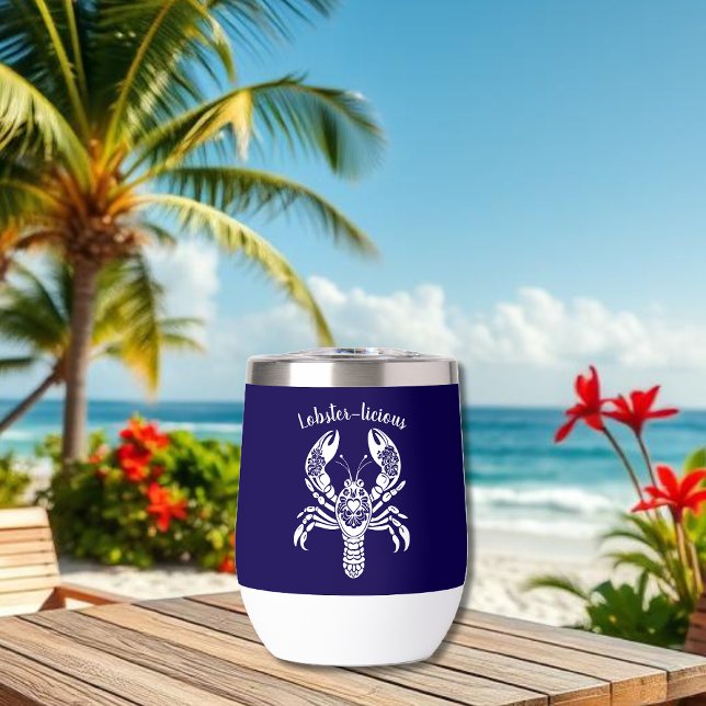 Lobster-Fisherman Core-Hawaian-Blue (Lobster-Fisherman Core-Hawaiian-Tropical-Summer-Beach Tumbler-Cocktails-wine Tumbler-dark blue)