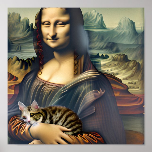 Loca Mona Lisa con arte de retrato de gato Kitty (Frente)
