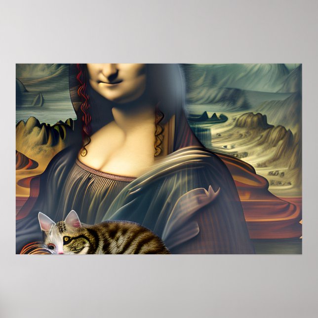 Loca Mona Lisa con arte de retrato de gato Kitty (Frente)