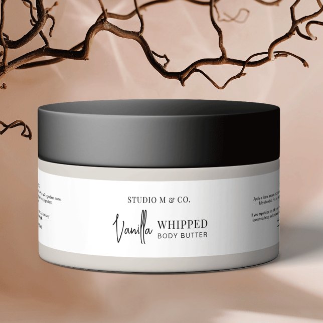 Loción minimalista moderna de manteca de azúcar 4  (Modern fully editable 4 OZ cosmetic jar wrap around label (verify size for a good fit))