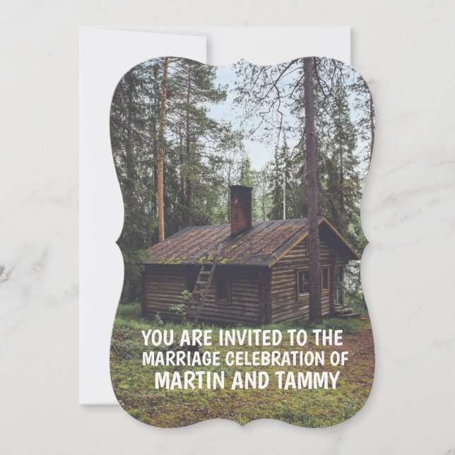 LOG CABIN EN LAS INVITACIONES DE BODA DE MADERA (Anverso)