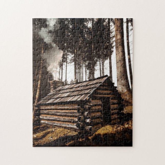 LOG CABIN HOUSE EN WOODS JIGSAW PUZZLE (Vertical)