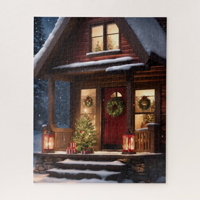 LOG CABIN NAVIDADES DE INVIERNO JIGSAW PUZZLE (Vertical)