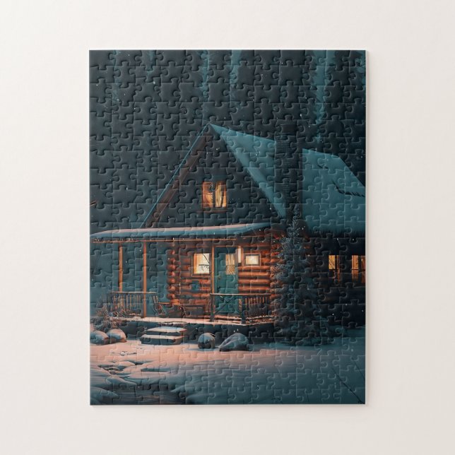 LOG CABIN NIEVE INVIERNO JIGSAW PUZZLE (Vertical)