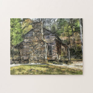 LOG CABIN WATERCOLOR ARTE rompecabezas rompecabeza