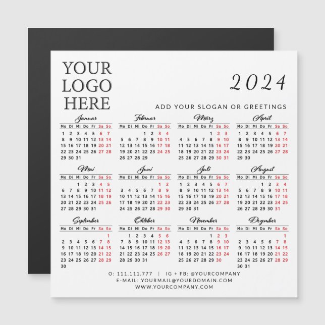Logo 2024 Business Calendar Magnet Alemán Blanco (Anverso/Reverso)