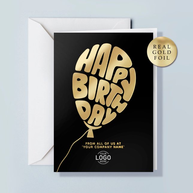 Logo Balloon Black Corporate Foil Birthday Card (Subido por el creador)