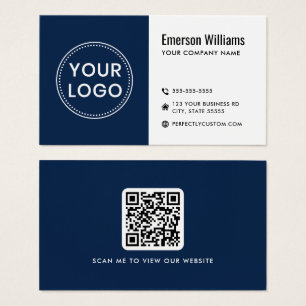 Logo blanco oscuro moderno con código QR tarjeta d