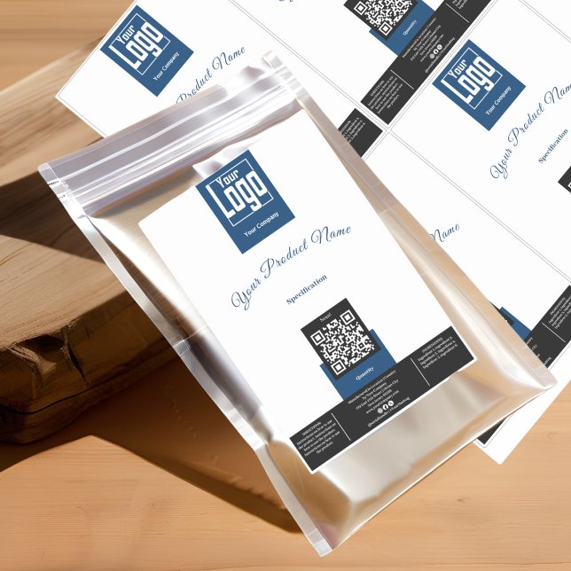 Logo Código QR Azul Negro Blanco Gran Etiqueta de  (Logo QR Code Blue Black White Large Product Label)