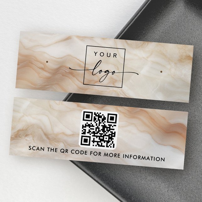 Logo código QR tarjeta de visualización de mármol  (Logo QR code marble look stud earring display card)